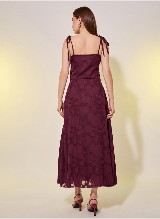 Jacquard Square Neck Strappy A-Line Midi Dress