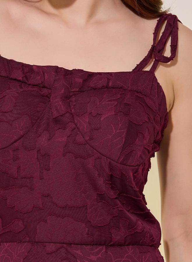 Jacquard Square Neck Strappy A-Line Midi Dress