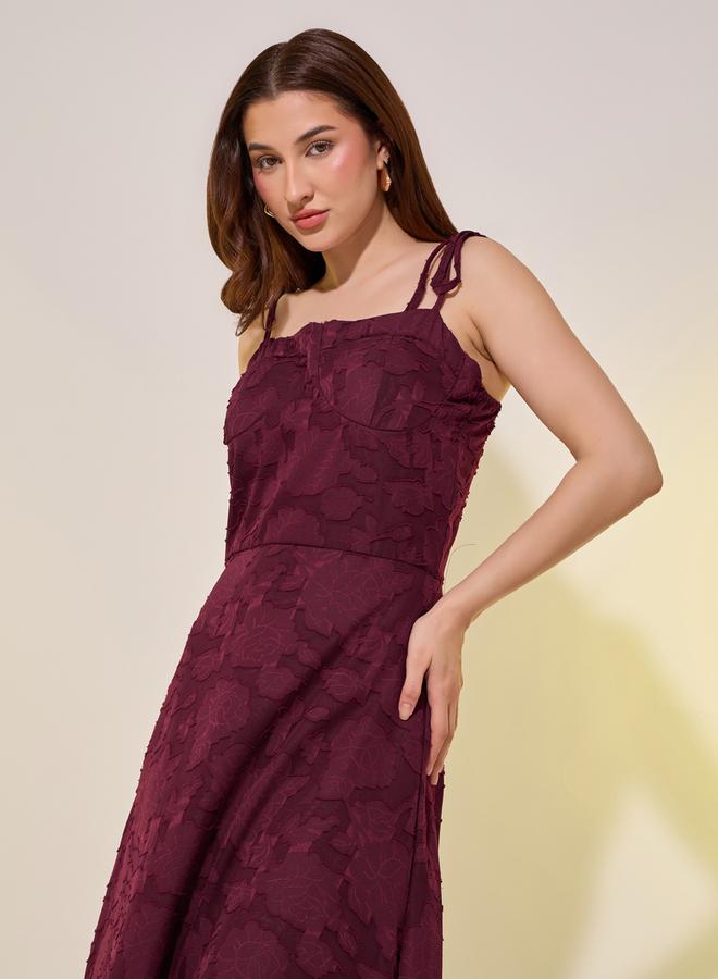 Jacquard Square Neck Strappy A-Line Midi Dress