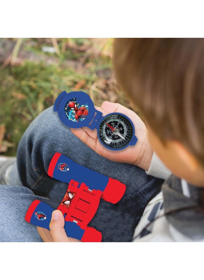 Spider-Man-Adventurer Set for Children, Walkie-Talkies 120m, Binoculars, Compass, Torchlight