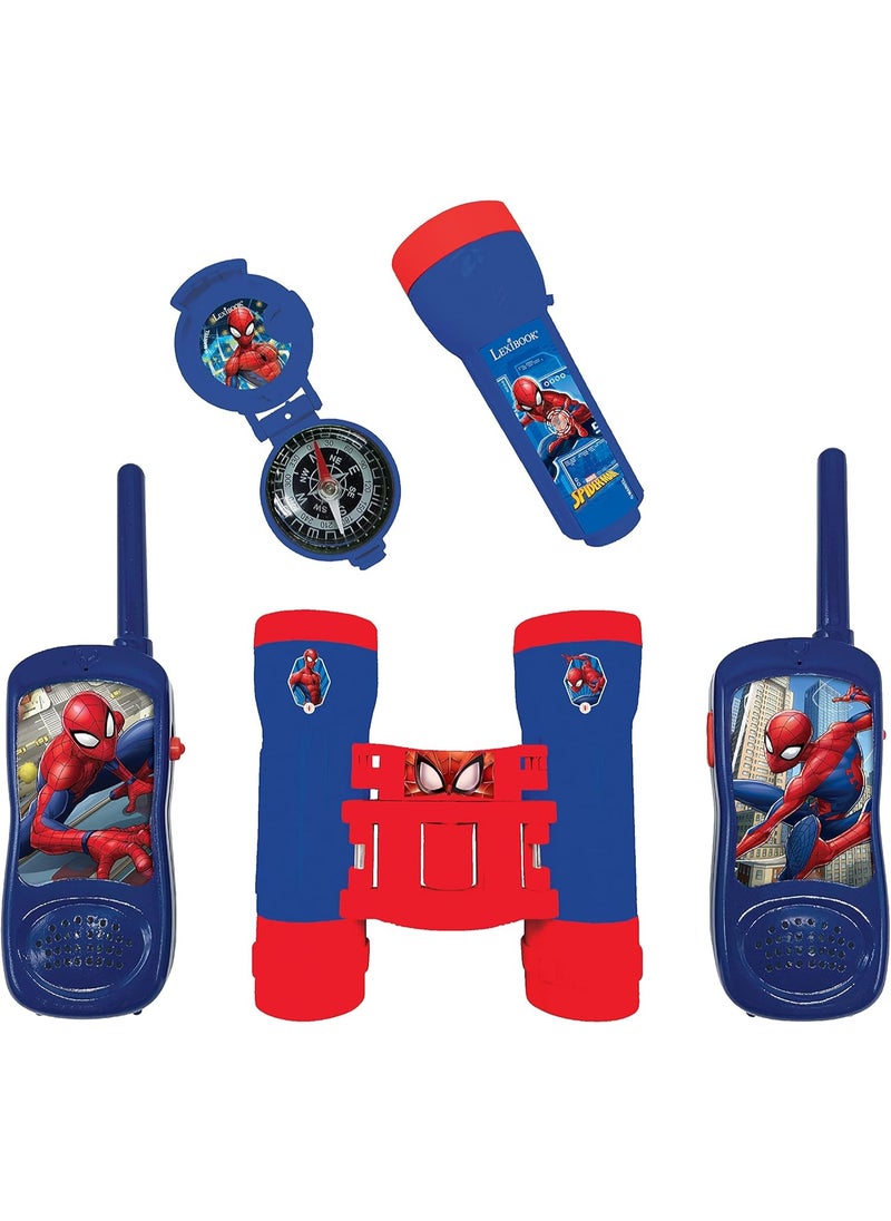 Spider-Man-Adventurer Set for Children, Walkie-Talkies 120m, Binoculars, Compass, Torchlight