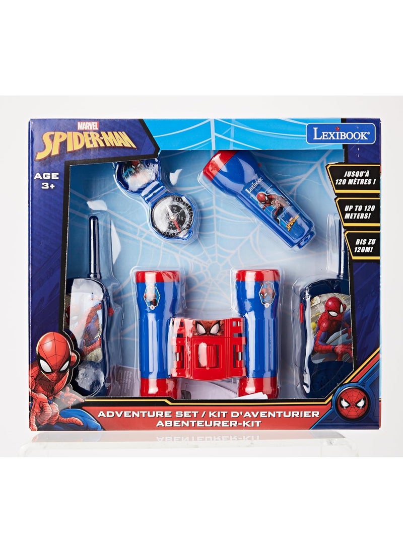 Spider-Man-Adventurer Set for Children, Walkie-Talkies 120m, Binoculars, Compass, Torchlight