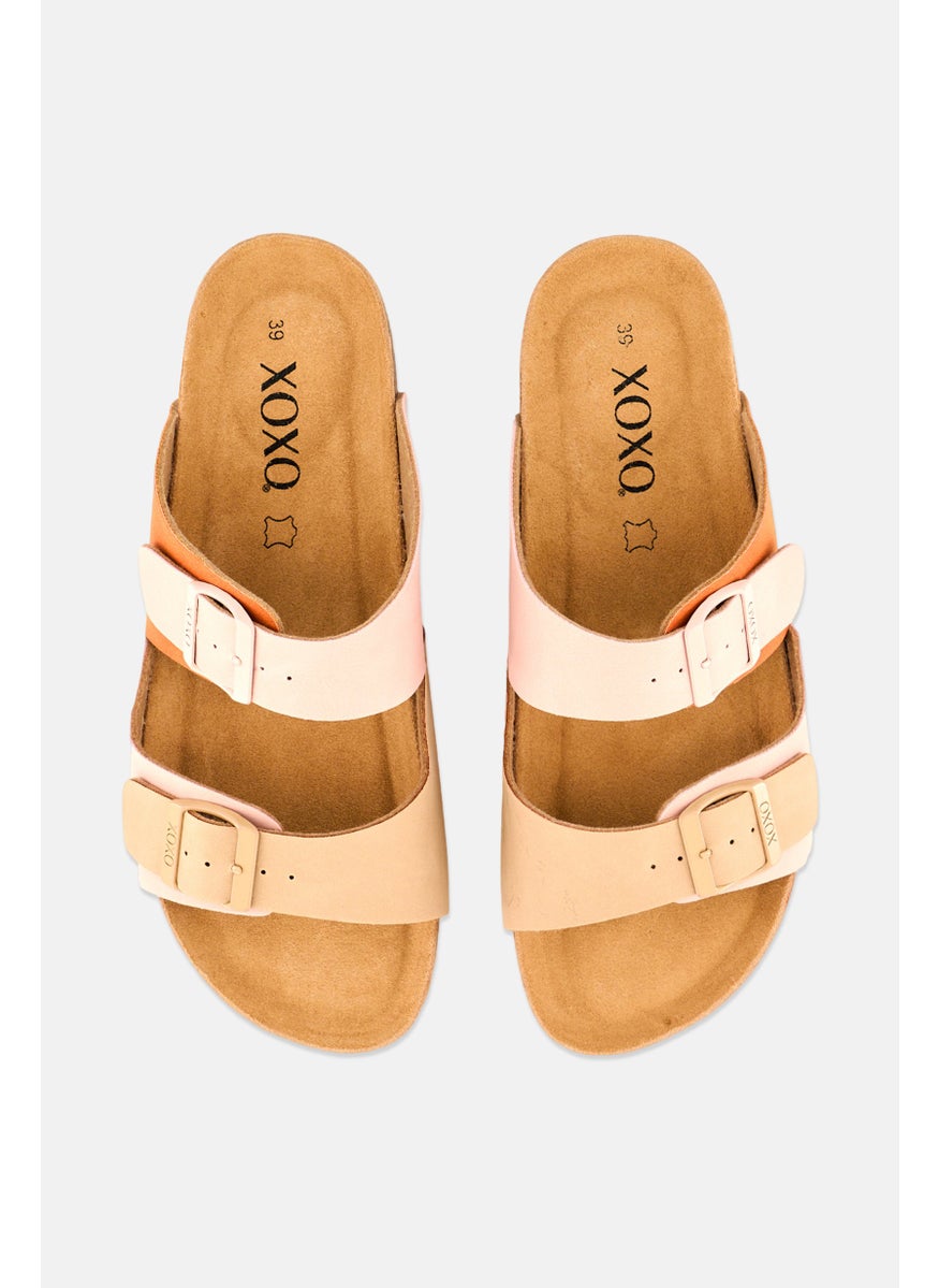 Women Slip On Cork Sandals, Pink Combo