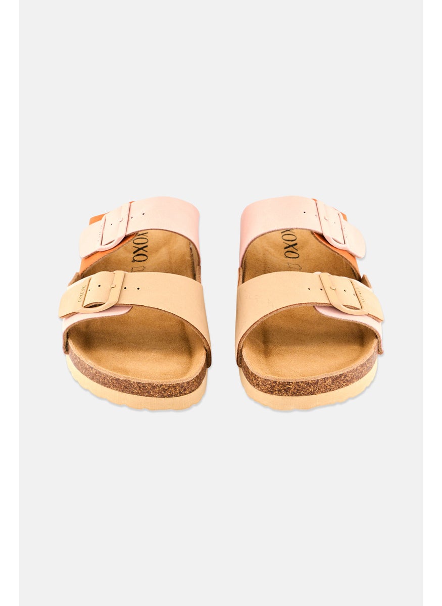 Women Slip On Cork Sandals, Pink Combo