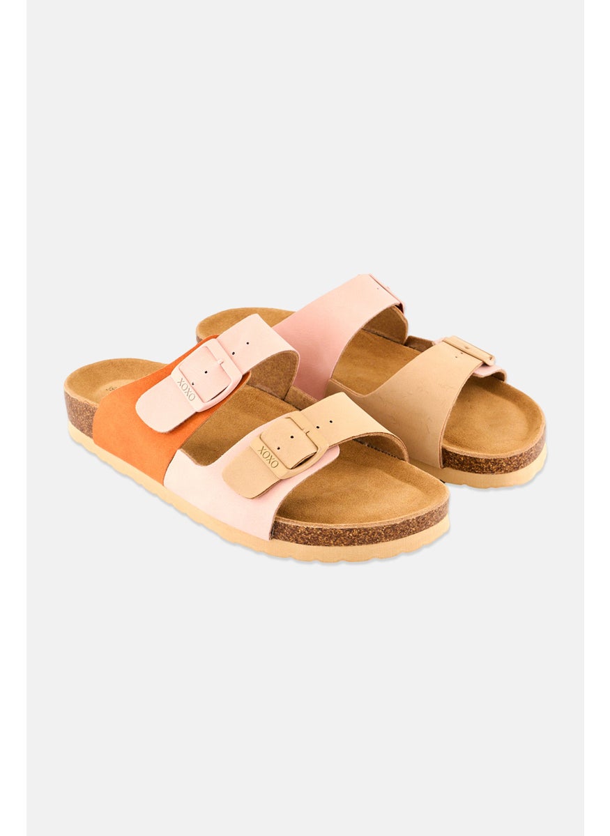 Women Slip On Cork Sandals, Pink Combo