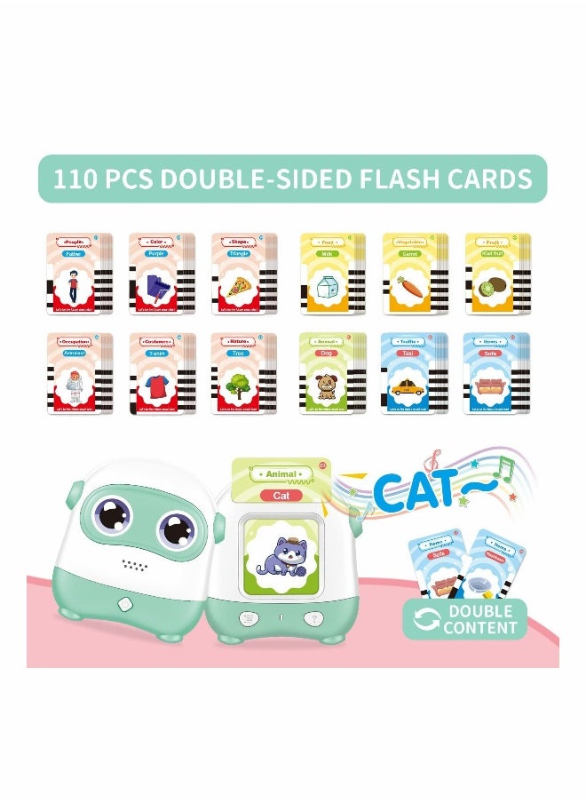 Toddler Toys for 2-5 Year Old Boys Girls, Learning Toys Talking Flash Cards with 110 Cards 220 Sight Words, Preschool Educational Toys Games with Sound Effect Kids Birthday Gifts (Green)