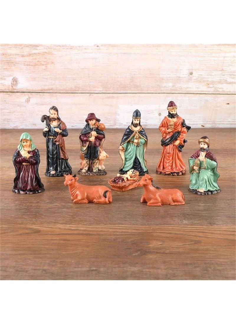 PartyToko Christmas Nativity Crib Set Baby Jesus for Home Decoration Christmas Gifts for Family Friends Resin Multicolor 9 Piece Christmas Decorations Items for Home Xmas Crib Statue