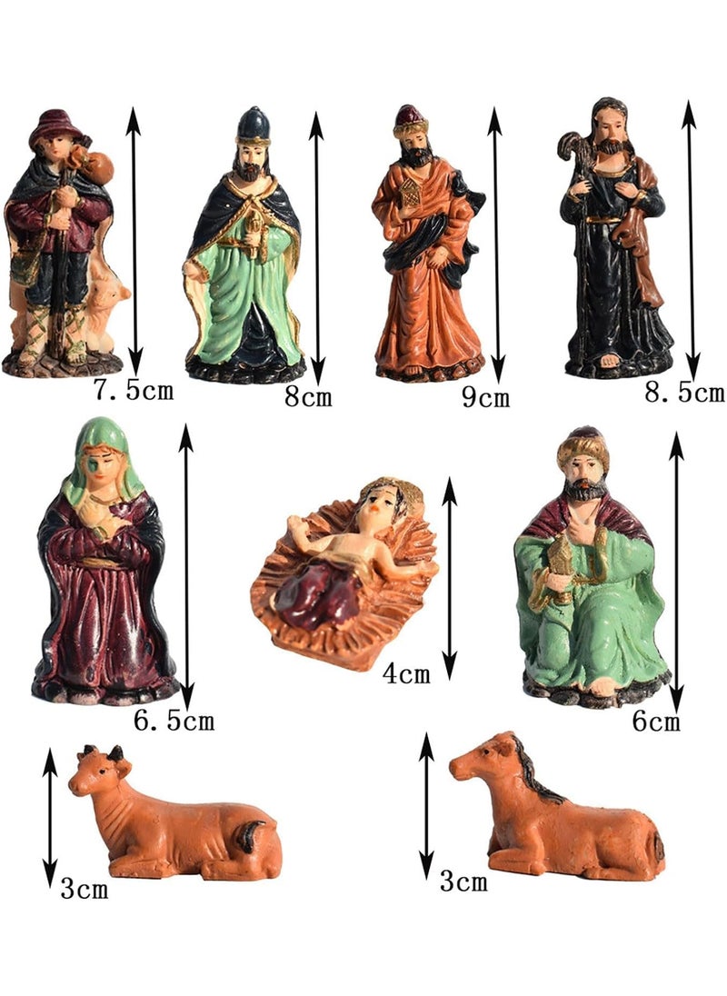 PartyToko Christmas Nativity Crib Set Baby Jesus for Home Decoration Christmas Gifts for Family Friends Resin Multicolor 9 Piece Christmas Decorations Items for Home Xmas Crib Statue