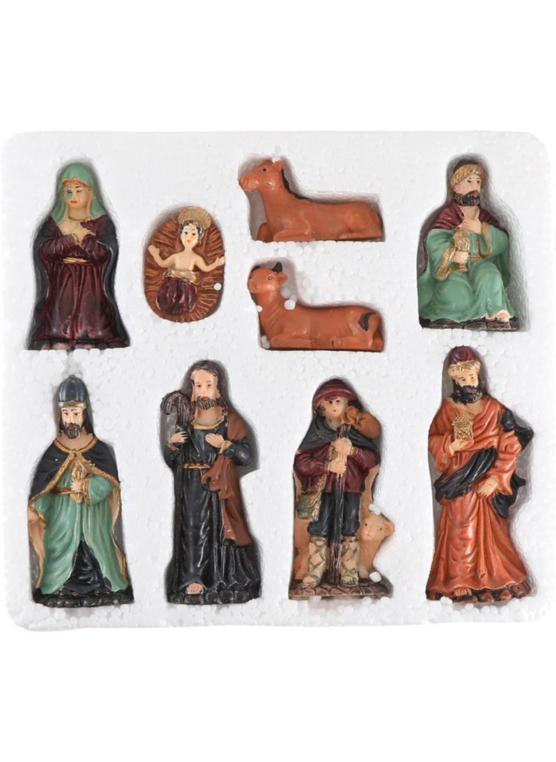 PartyToko Christmas Nativity Crib Set Baby Jesus for Home Decoration Christmas Gifts for Family Friends Resin Multicolor 9 Piece Christmas Decorations Items for Home Xmas Crib Statue