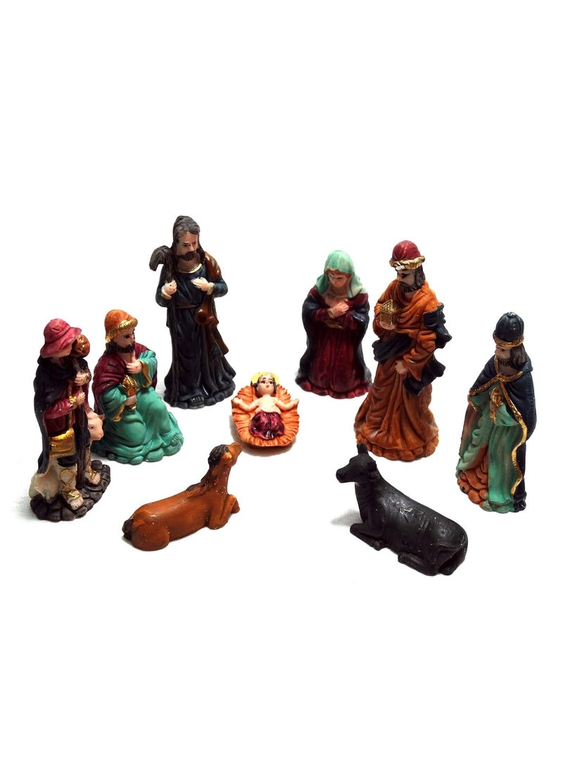 PartyToko Christmas Nativity Crib Set Baby Jesus for Home Decoration Christmas Gifts for Family Friends Resin Multicolor 9 Piece Christmas Decorations Items for Home Xmas Crib Statue