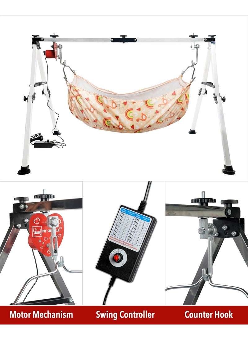 MY CRADLLE THE CRADLLE FOR GENIUS Automatic Electric Cradle With Folding Square Pipe Stainless Steel Ghodiyu Red 22 Centimeters 15 CM 32 CM