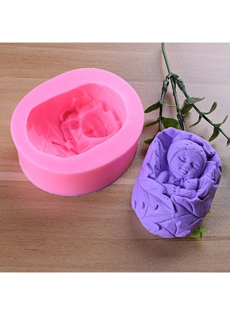 MATIN IMPEX 3D Sleeping Baby Wrapped in Leaves Soap Candle Cake Making Silicone Mold WCM337