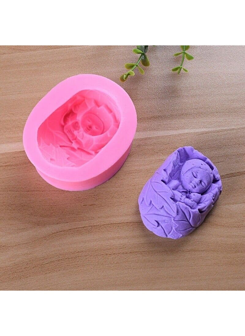 MATIN IMPEX 3D Sleeping Baby Wrapped in Leaves Soap Candle Cake Making Silicone Mold WCM337