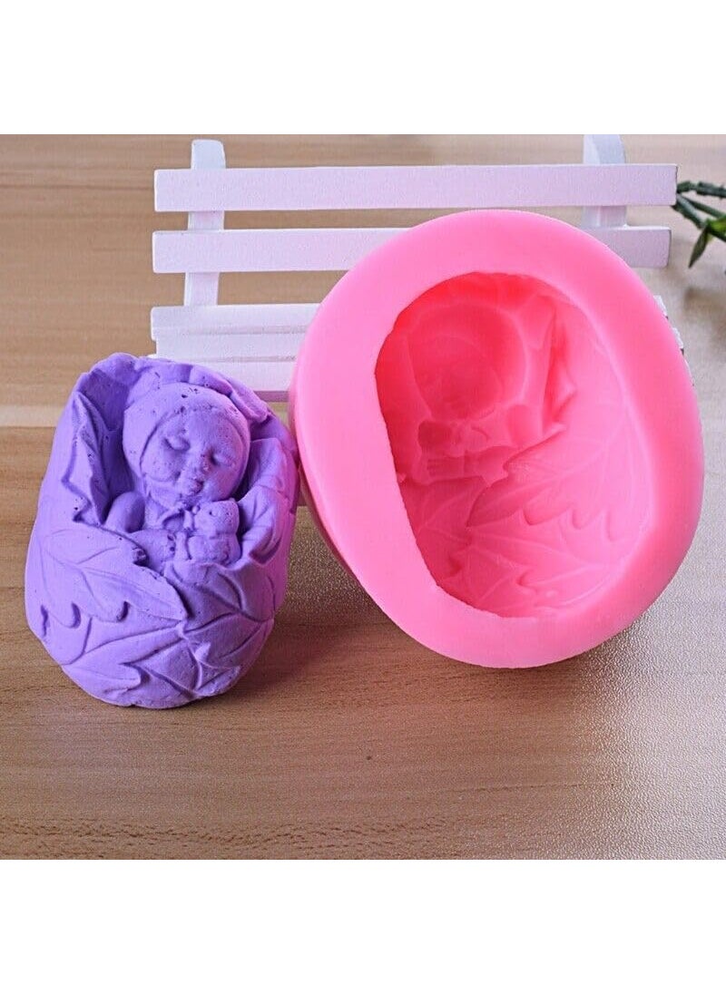 MATIN IMPEX 3D Sleeping Baby Wrapped in Leaves Soap Candle Cake Making Silicone Mold WCM337