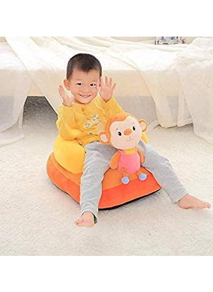 Vaishno Baby Soft Toy Cotton Stylish Monkey Design Safety Sitting Shape Baby Supporting Seat Soft Plush Cushion and Chair for Kids Orange
