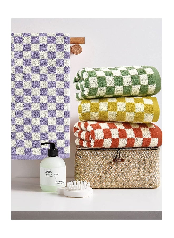 SYOSI Checkered Cotton Towels, Cotton Face Hand Towels Soft Absorbent for Bathroom, Spa, Gym, Kitchen, 4 Pcs Soft Cotton Hand Towel Set Checkered, 13 x 29 Inches, 4 Colors