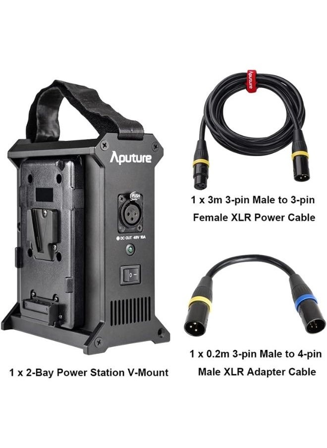 Aputure 2-Bay V-Mount Battery Power Station – Lightweight Power Supply with Quick Release Plate, Strap & Clamp – Compatible with Nova P300c, Amaran 100/200 Series