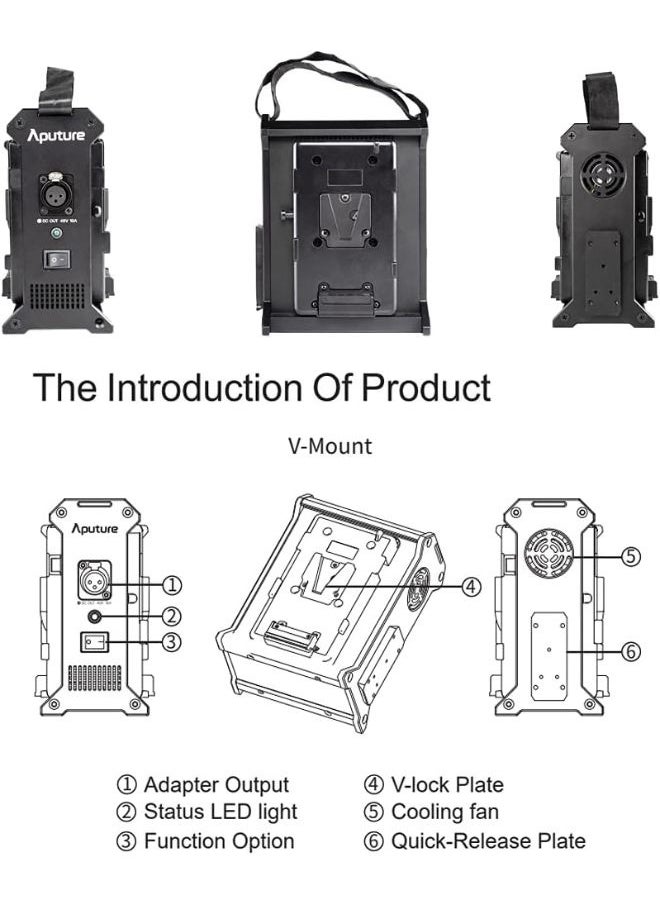 Aputure 2-Bay V-Mount Battery Power Station – Lightweight Power Supply with Quick Release Plate, Strap & Clamp – Compatible with Nova P300c, Amaran 100/200 Series