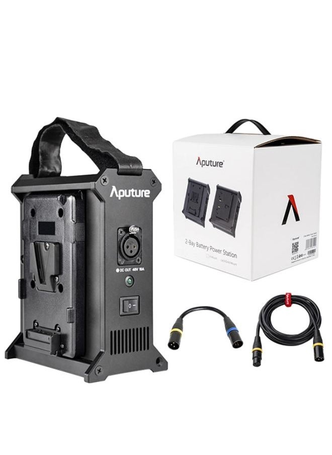 Aputure 2-Bay V-Mount Battery Power Station – Lightweight Power Supply with Quick Release Plate, Strap & Clamp – Compatible with Nova P300c, Amaran 100/200 Series