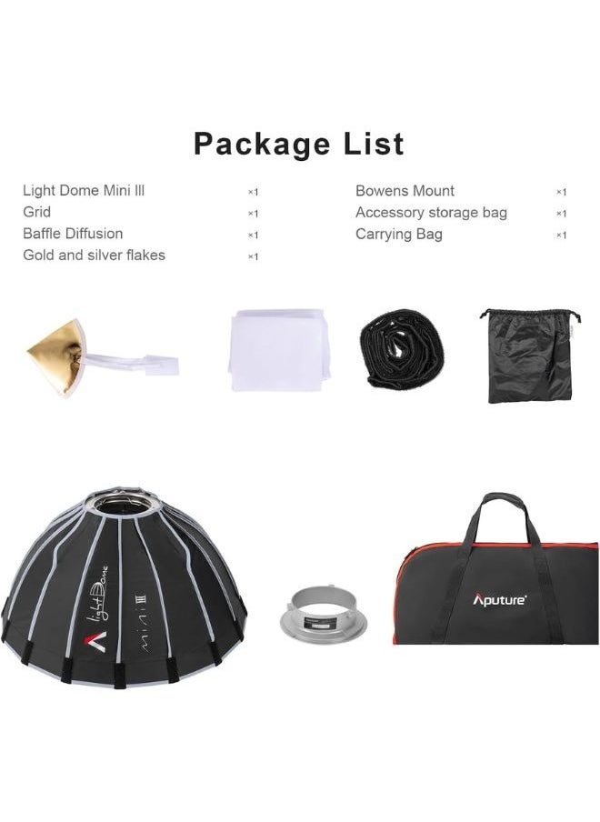 Aputure Light Dome Mini III 60cm Softbox – Compact 2ft Circular Bowens Mount with Quick-Folding Flat-Pack Design – For Amaran 150c/300c, COB 60d/x, 100d/x, 200d/x, LS C300d II, LS 600c Pro