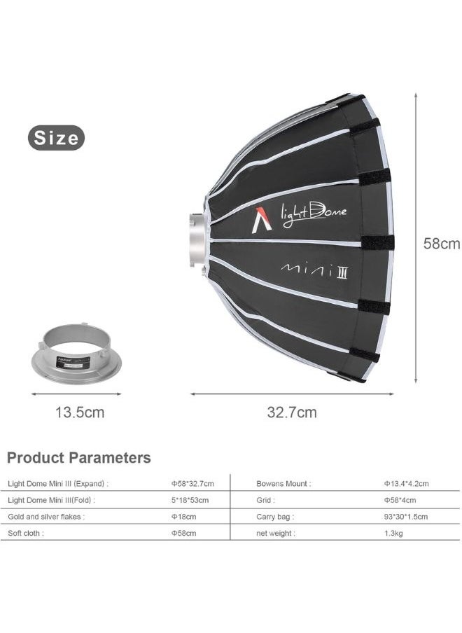 Aputure Light Dome Mini III 60cm Softbox – Compact 2ft Circular Bowens Mount with Quick-Folding Flat-Pack Design – For Amaran 150c/300c, COB 60d/x, 100d/x, 200d/x, LS C300d II, LS 600c Pro