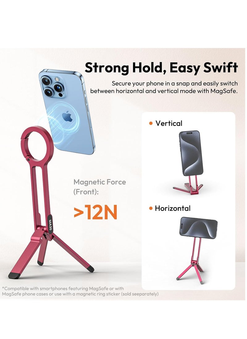 Ulanzi ULANZI MA30 Magnetic Phone Tripod Stand for iPhone Aluminium Maglock Smartphone Mini Tripod Pocket Cell Phone Stand Dual Sided Magnet Quick Mount Compatible with iPhone 16 15 14 13 12 Magsafe (Red)