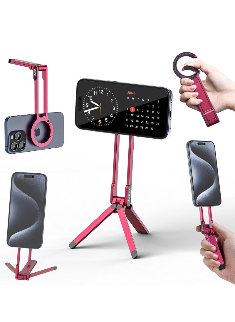 Ulanzi ULANZI MA30 Magnetic Phone Tripod Stand for iPhone Aluminium Maglock Smartphone Mini Tripod Pocket Cell Phone Stand Dual Sided Magnet Quick Mount Compatible with iPhone 16 15 14 13 12 Magsafe (Red)