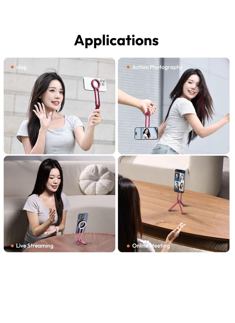 Ulanzi ULANZI MA30 Magnetic Phone Tripod Stand for iPhone Aluminium Maglock Smartphone Mini Tripod Pocket Cell Phone Stand Dual Sided Magnet Quick Mount Compatible with iPhone 16 15 14 13 12 Magsafe (Red)