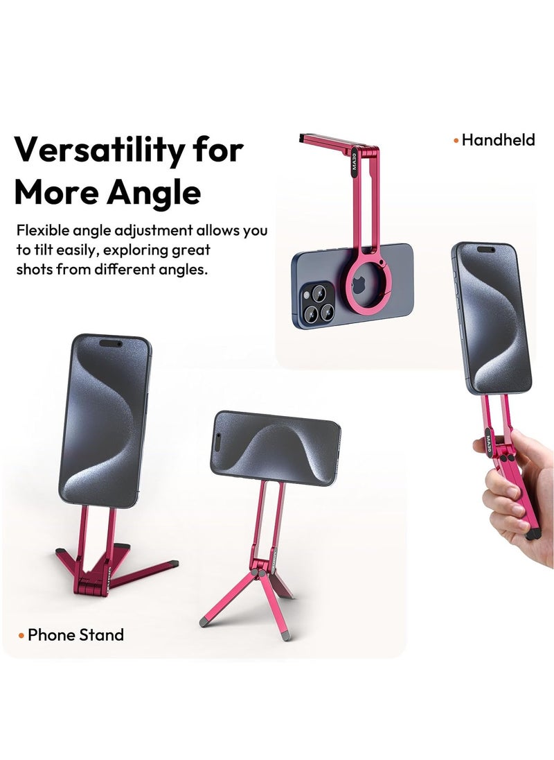 Ulanzi ULANZI MA30 Magnetic Phone Tripod Stand for iPhone Aluminium Maglock Smartphone Mini Tripod Pocket Cell Phone Stand Dual Sided Magnet Quick Mount Compatible with iPhone 16 15 14 13 12 Magsafe (Red)