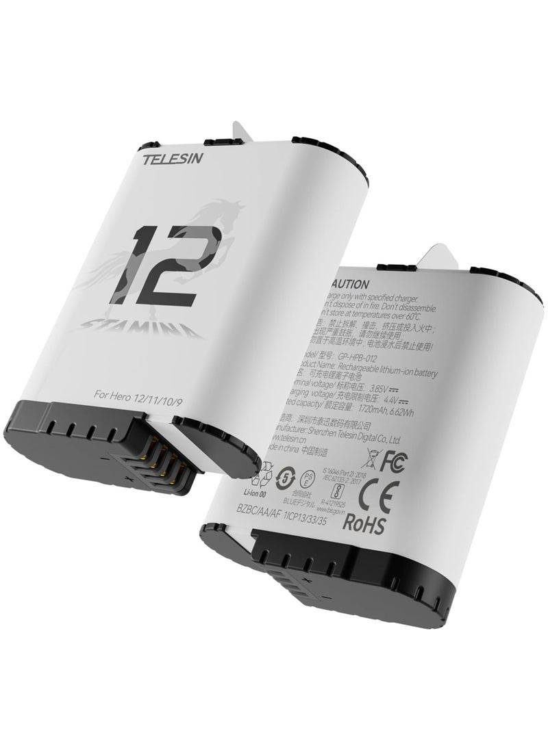 TELESIN Stamina Battery for GoPro HERO12 HERO11 HERO10 HERO9, High Endurance GoPro 12/11/10/9 Fast Charging Battery Support -15°C Compatible Enduro Battery Fully decoded long lasting