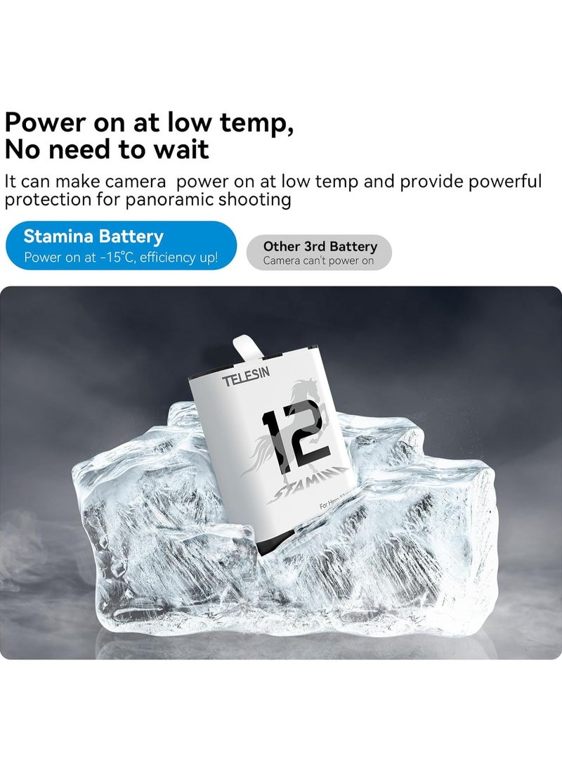 TELESIN Stamina Battery for GoPro HERO12 HERO11 HERO10 HERO9, High Endurance GoPro 12/11/10/9 Fast Charging Battery Support -15°C Compatible Enduro Battery Fully decoded long lasting