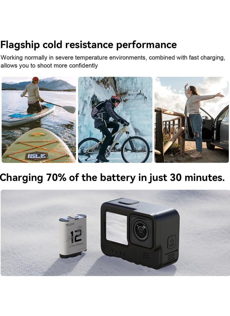 TELESIN Stamina Battery for GoPro HERO12 HERO11 HERO10 HERO9, High Endurance GoPro 12/11/10/9 Fast Charging Battery Support -15°C Compatible Enduro Battery Fully decoded long lasting