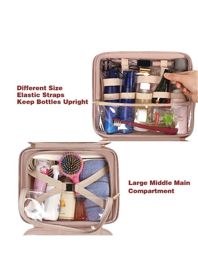 Toiletry Bag for Women Hanging Travel Makeup Bag, Large Waterproof Cosmetic Toiletries Bags Travel Organizer Full Sized Container with Elastic Band Holders for Cosmetics Brushes Bathroom Shower Black