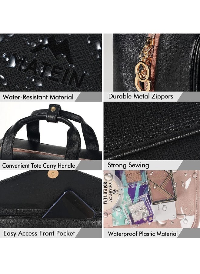 Toiletry Bag for Women Hanging Travel Makeup Bag, Large Waterproof Cosmetic Toiletries Bags Travel Organizer Full Sized Container with Elastic Band Holders for Cosmetics Brushes Bathroom Shower Black