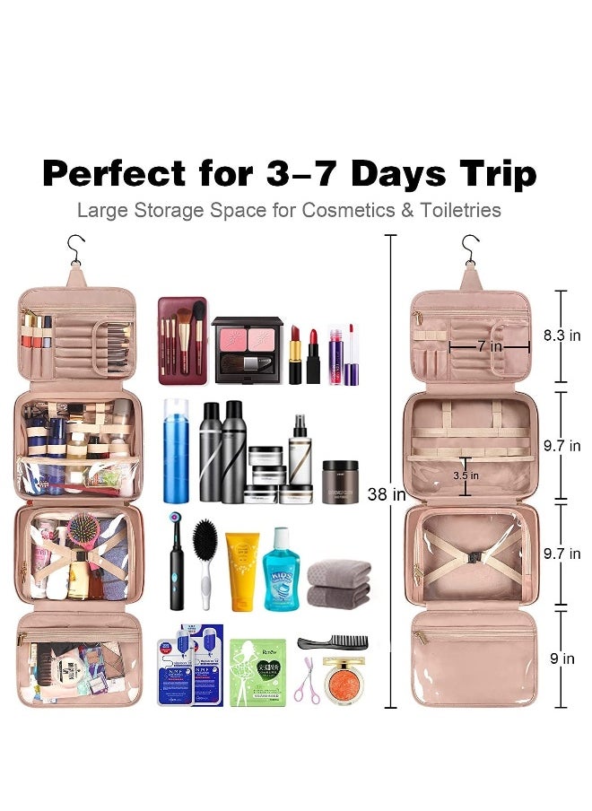 Toiletry Bag for Women Hanging Travel Makeup Bag, Large Waterproof Cosmetic Toiletries Bags Travel Organizer Full Sized Container with Elastic Band Holders for Cosmetics Brushes Bathroom Shower Black
