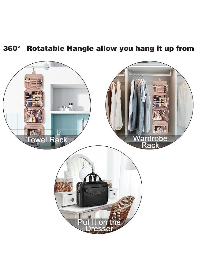 Toiletry Bag for Women Hanging Travel Makeup Bag, Large Waterproof Cosmetic Toiletries Bags Travel Organizer Full Sized Container with Elastic Band Holders for Cosmetics Brushes Bathroom Shower Black