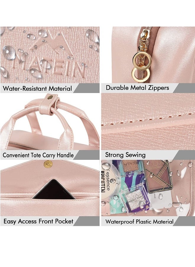 Toiletry Bag, Hanging Travel Makeup Bag for Women, Large Waterproof Cosmetic Bags Travel Organizer Full Sized Container with Elastic Band Holders for Toiletries, Cosmetics, Brushes, Bottle, Pink