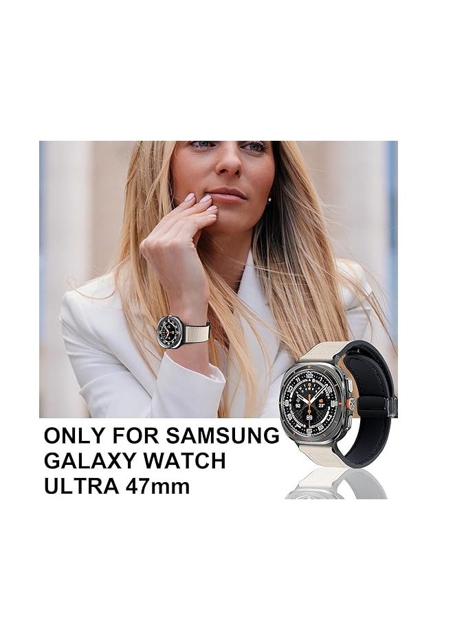Magnetic Leather Watch Band Compatible with Samsung Galaxy Watch Ultra 47mm (2024) Magnetic Buckle Design Adjustable Classic Wristbands Replacement Straps for Men and Women - Grey