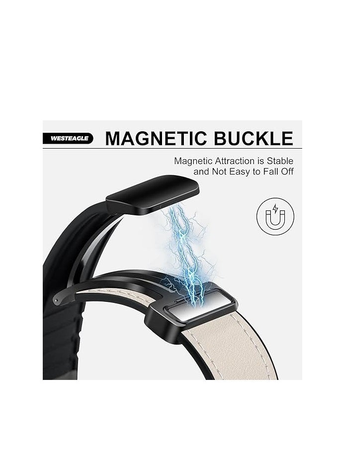 Magnetic Leather Watch Band Compatible with Samsung Galaxy Watch Ultra 47mm (2024) Magnetic Buckle Design Adjustable Classic Wristbands Replacement Straps for Men and Women - Grey