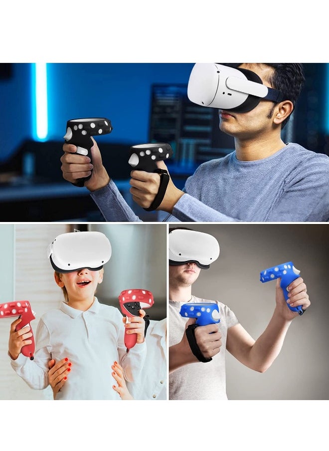 Touch Controller Grip Cover Compatible with Meta Oculus Quest 2 Full Coverage Anti-Throw Handle Protecting Sleeve 2 Accessories Adjustable Knuckle Strap (Black)
