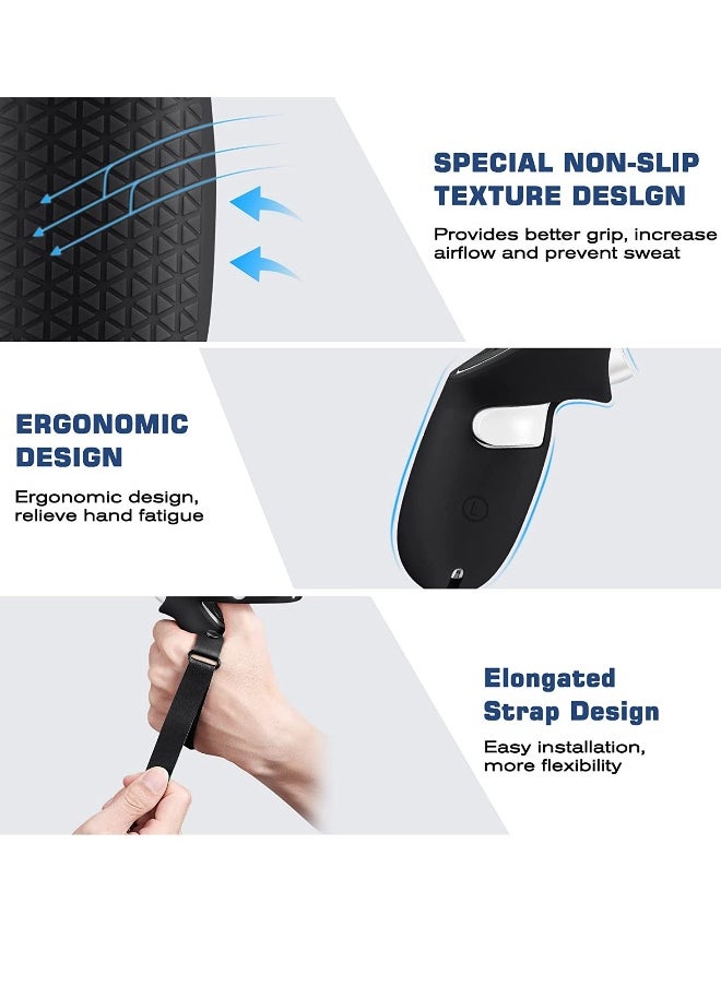 Touch Controller Grip Cover Compatible with Meta Oculus Quest 2 Full Coverage Anti-Throw Handle Protecting Sleeve 2 Accessories Adjustable Knuckle Strap (Black)