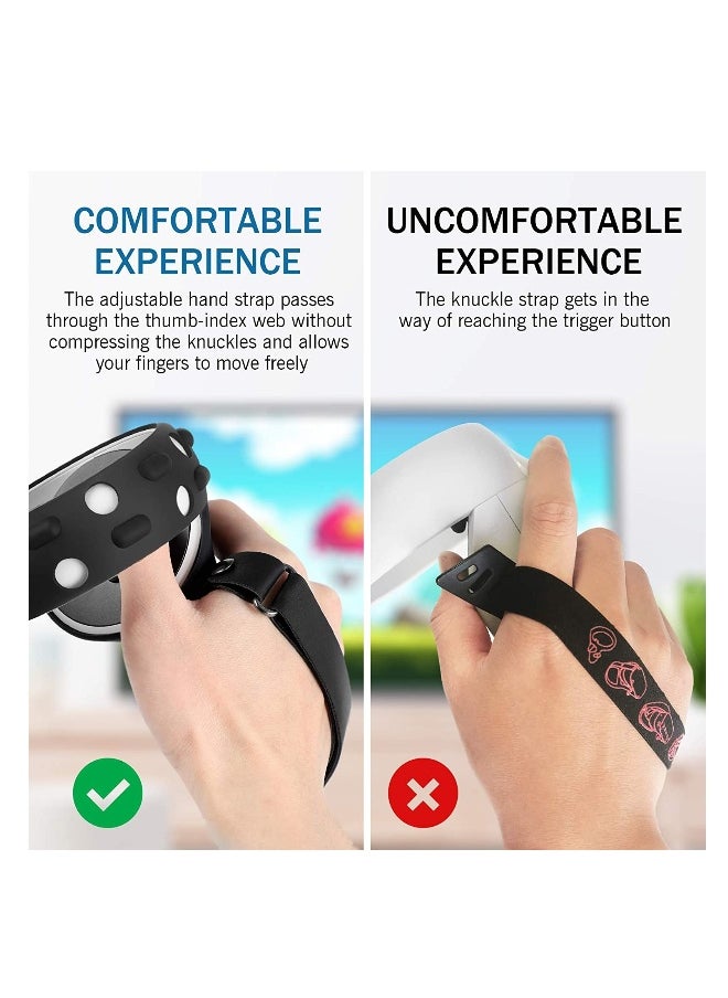 Touch Controller Grip Cover Compatible with Meta Oculus Quest 2 Full Coverage Anti-Throw Handle Protecting Sleeve 2 Accessories Adjustable Knuckle Strap (Black)