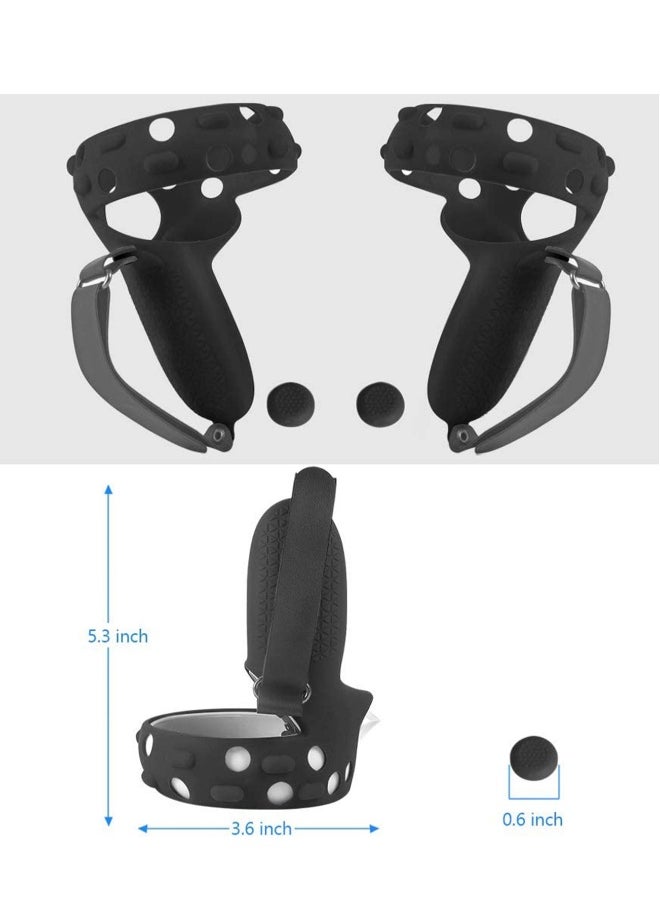Touch Controller Grip Cover Compatible with Meta Oculus Quest 2 Full Coverage Anti-Throw Handle Protecting Sleeve 2 Accessories Adjustable Knuckle Strap (Black)
