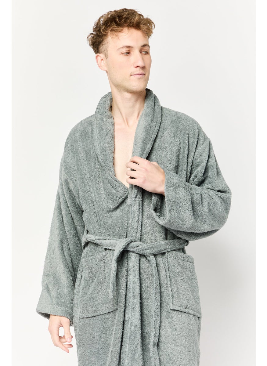 Men Fleece Bathrobe, Dark Grey