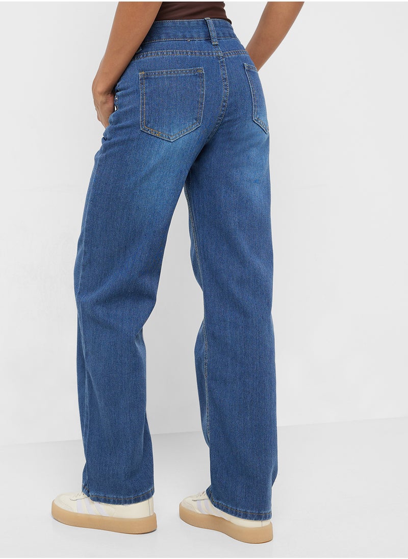 Mid Rise Straight Fit Jeans
