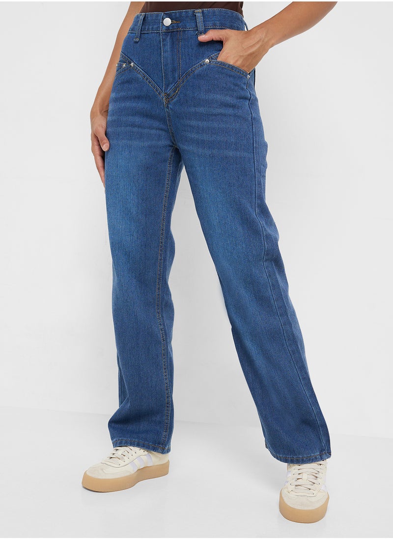 Mid Rise Straight Fit Jeans