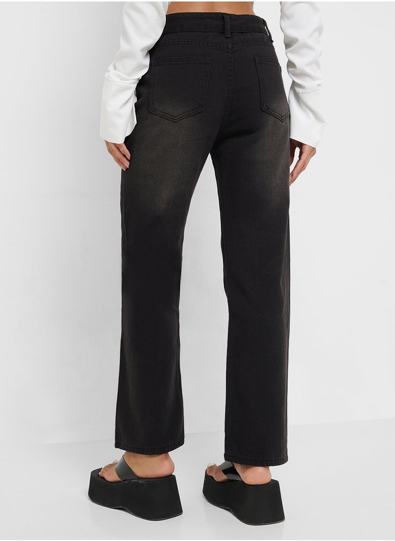Mid Rise Straight Fit Jeans