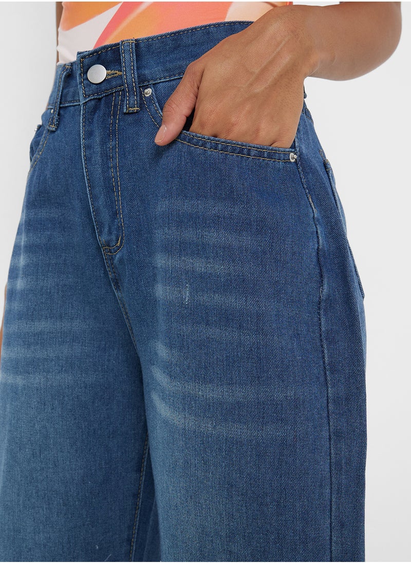 Mid Rise Straight Fit Jeans