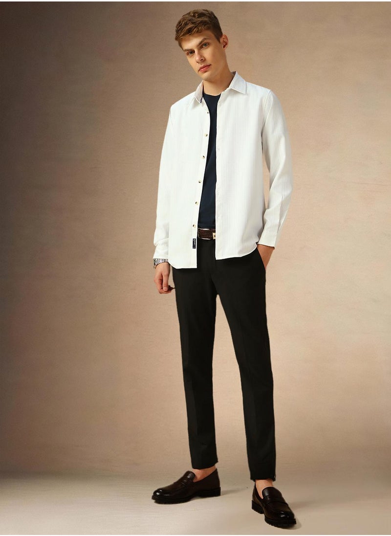 Men's White 100% Cotton Solid Shirt