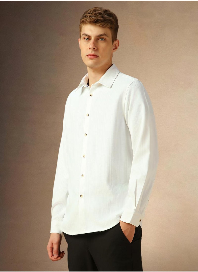 Men's White 100% Cotton Solid Shirt